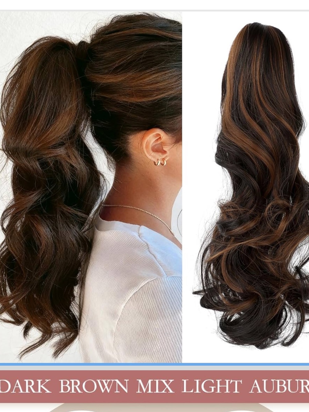 Dark Brown Mix Light Auburn Clip-In Claw synthetic Ponytail Extension Women Hair